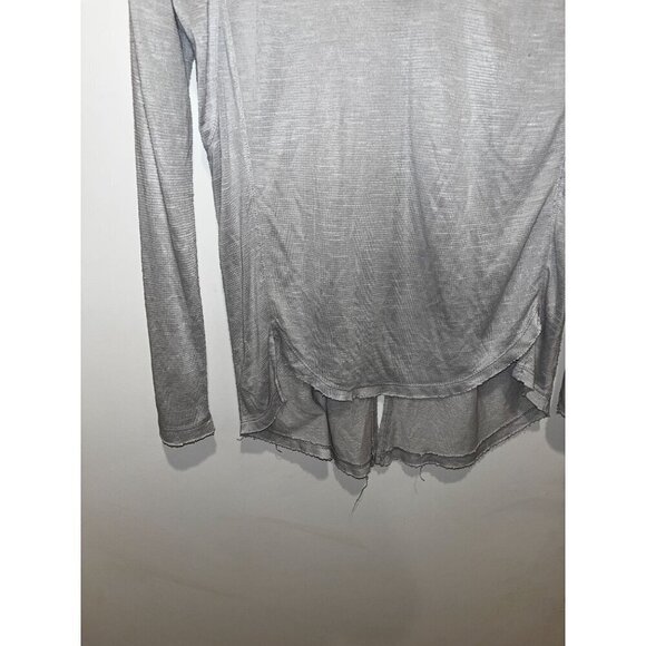 Free People Grey Sheer Long Sleeve Top With Mesh Shoulders & Embroidery Small - Picture 3 of 8